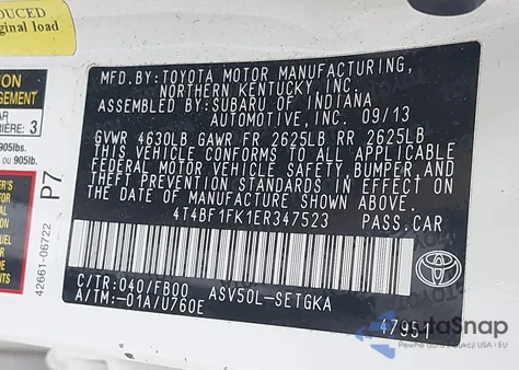 2014 Toyota Camry Xle из США, поврежденный, VIN 4T4BF1FK1ER347523